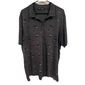 Travis Mathew Polo Shirt Ensenada Golf Men's XXL Gray Beach Beer All over Print